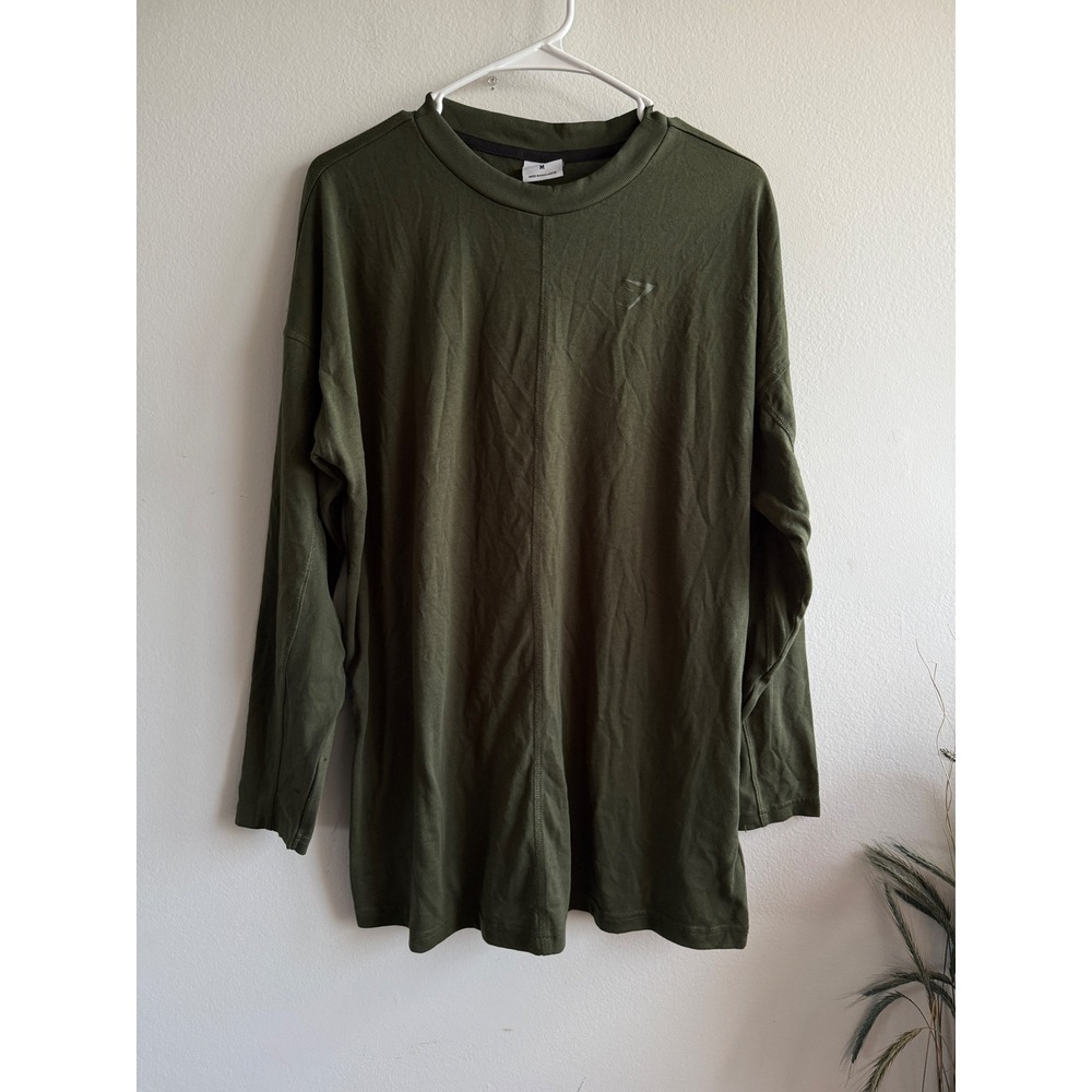 Gymshark Womens Medium Olive Green Long Sleeve Oversized Training Top Seam 4110